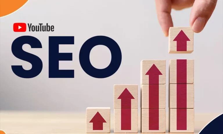 "An illustration of blocks with upward arrows representing growth, with the words 'YouTube SEO' in bold letters on the left side of the image."